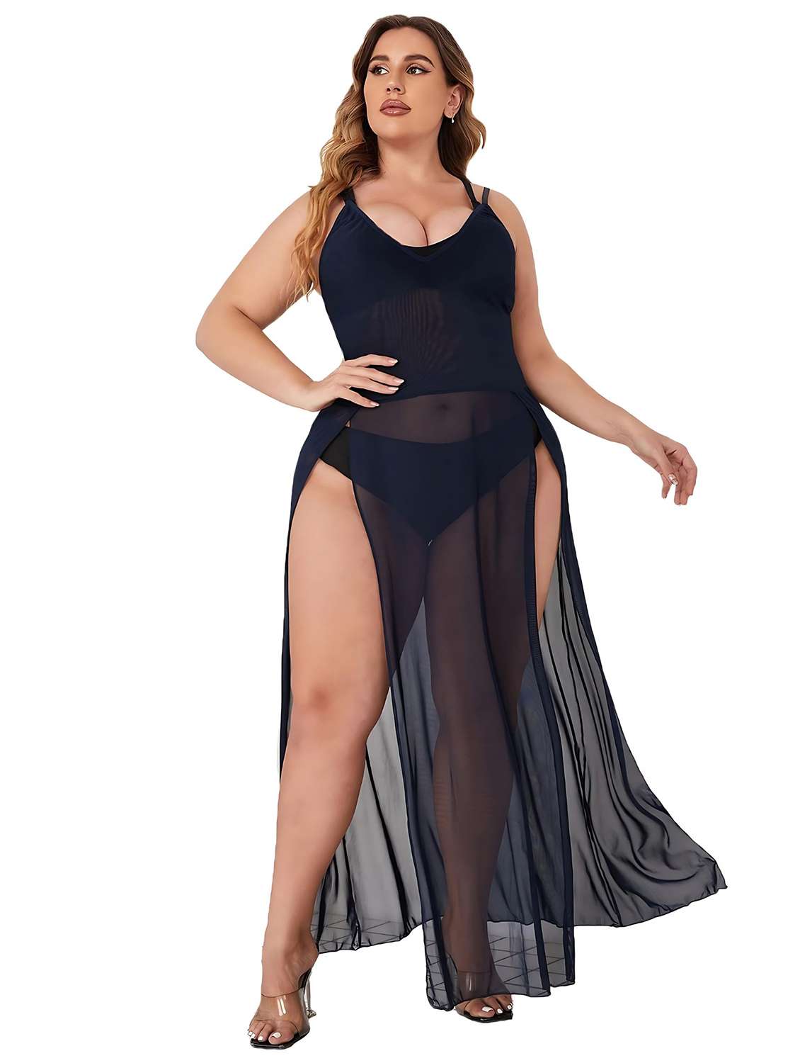 women solid shoulder strap babydoll set