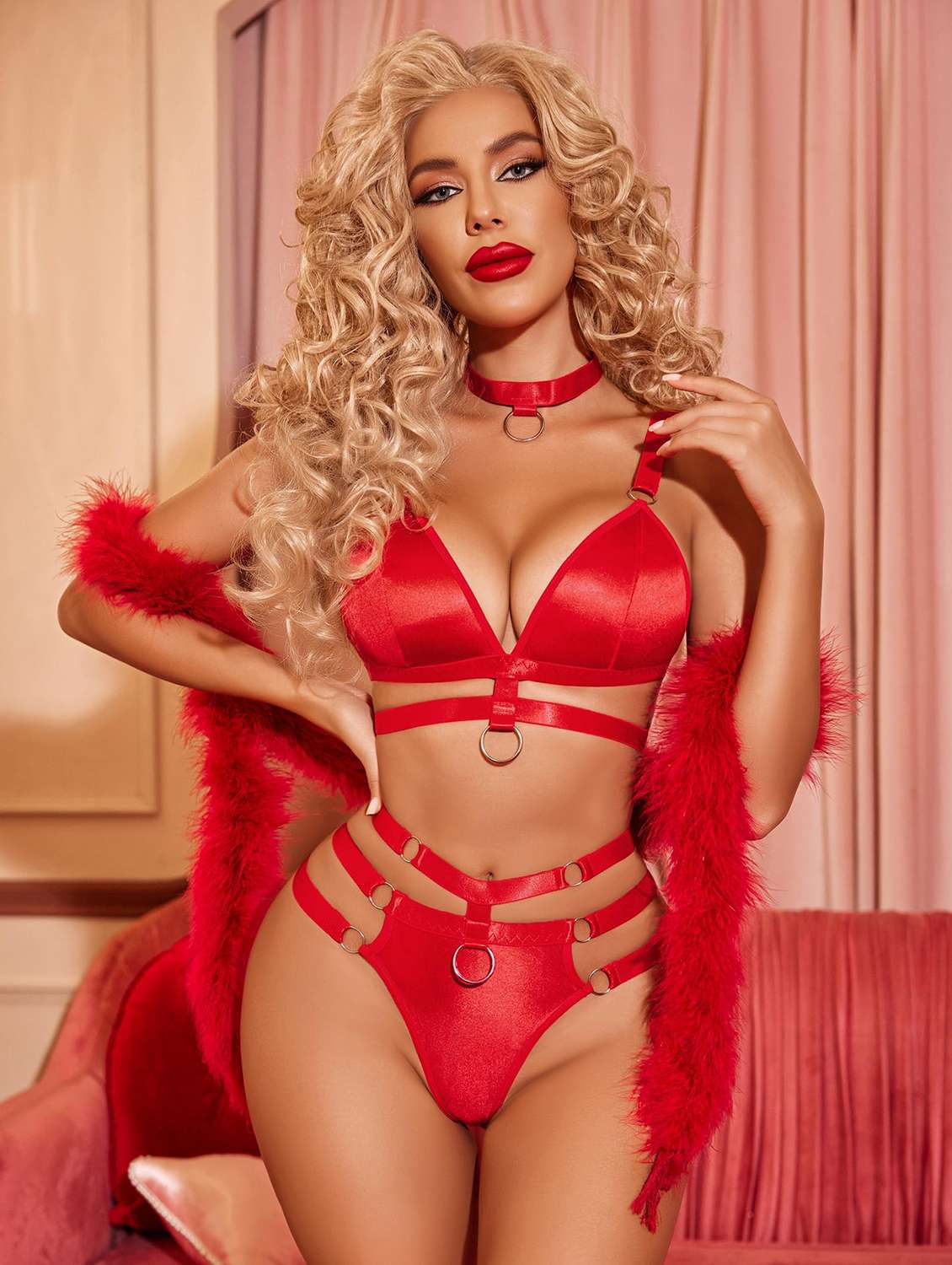women solid shoulder strap babydoll set