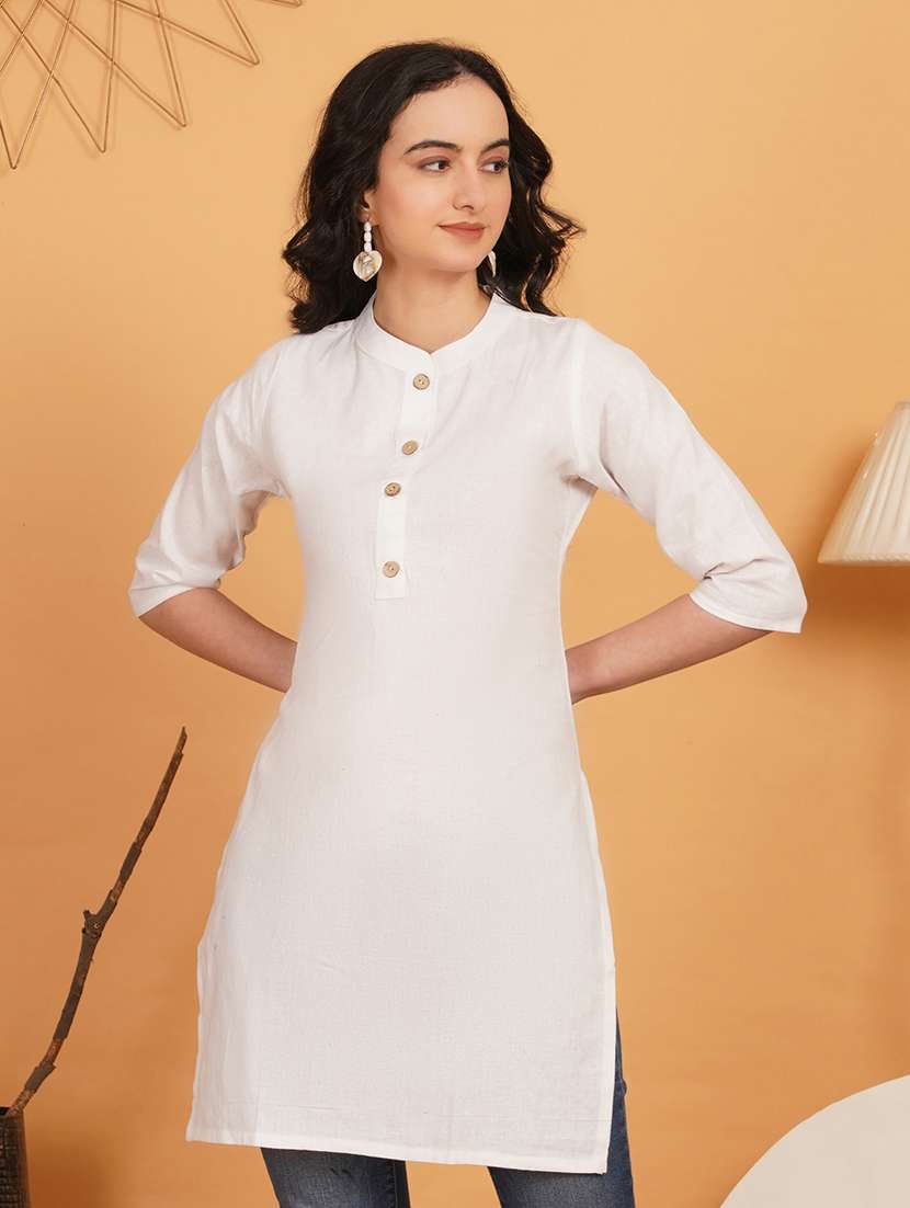 women solid three quarter sleeve straight kurti