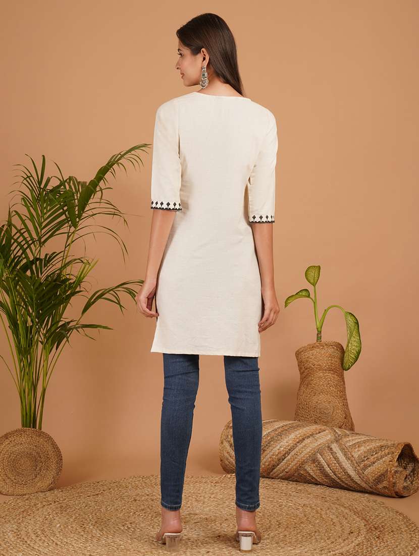 women embroidered three quarter sleeve straight kurti - 22497983 -  Standard Image - 5