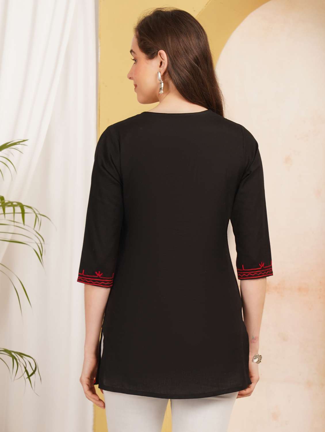 Women Embroidered Three Quarter Sleeve Straight Kurti - 22498008 -  Standard Image - 3