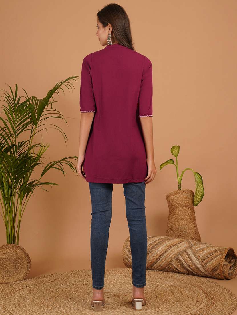 women embroidered three quarter sleeve straight kurti - 22498024 -  Standard Image - 5