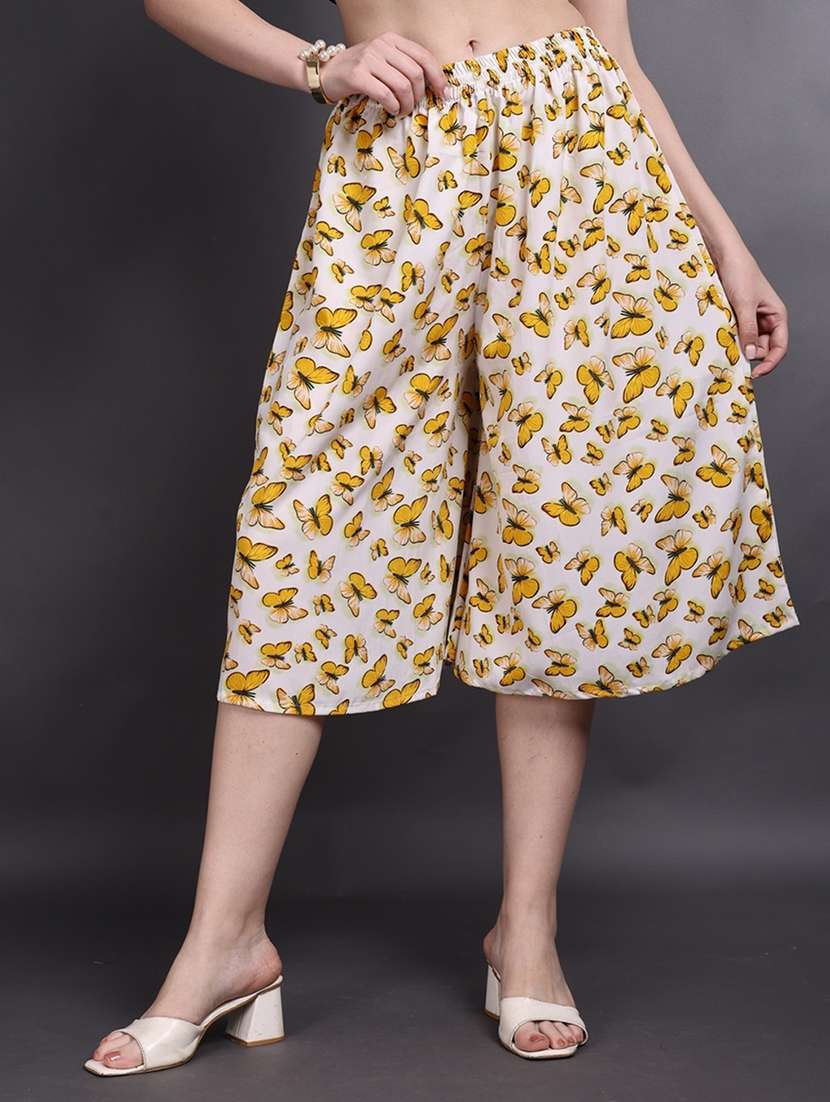 women printed mid rise flared palazzo