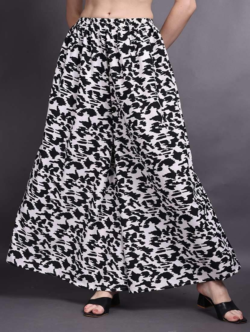 women printed mid rise flared palazzo