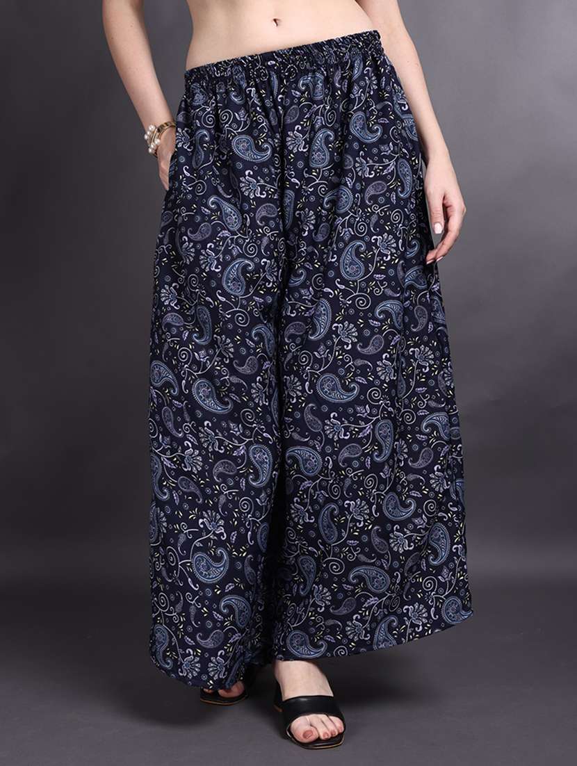 women printed mid rise flared palazzo