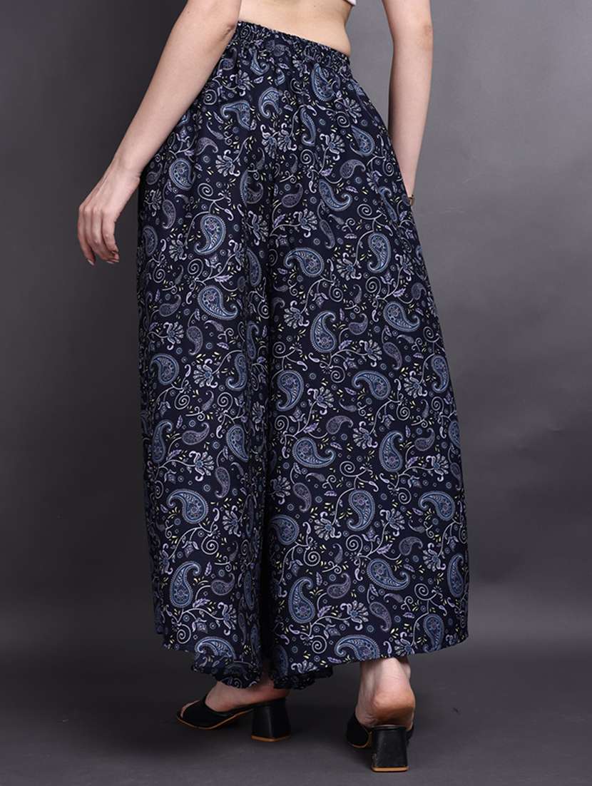 women printed mid rise flared palazzo - 22498066 -  Standard Image - 3
