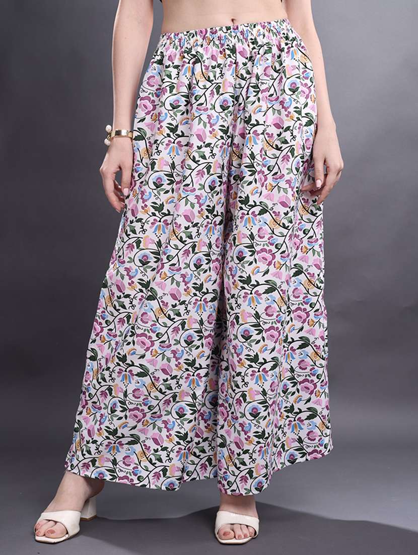 women printed mid rise flared palazzo
