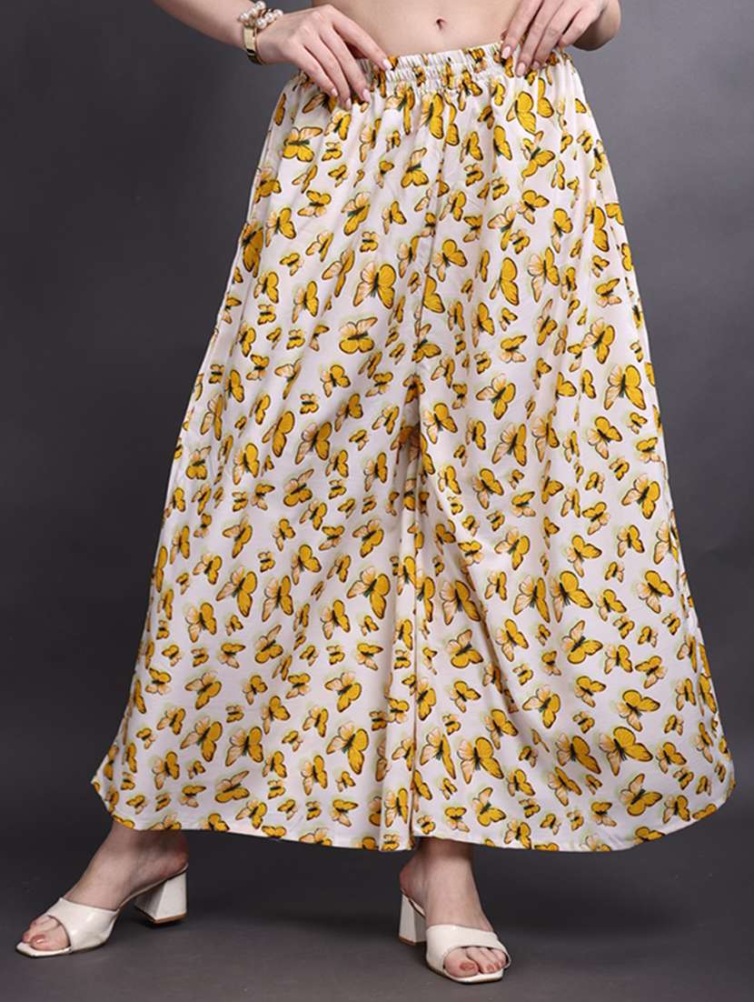 women printed mid rise flared palazzo