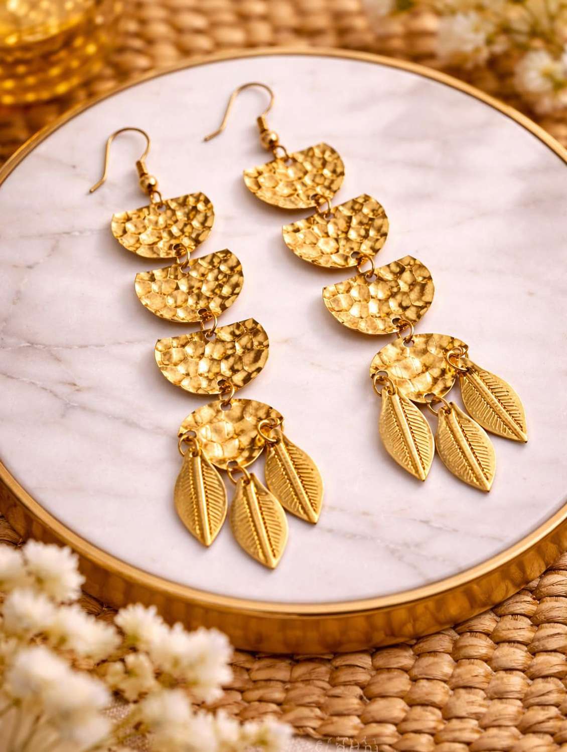 gold-toned brass metal dangle earring