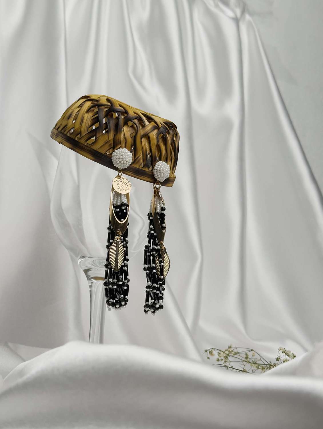 brass metal & beaded tassel earring