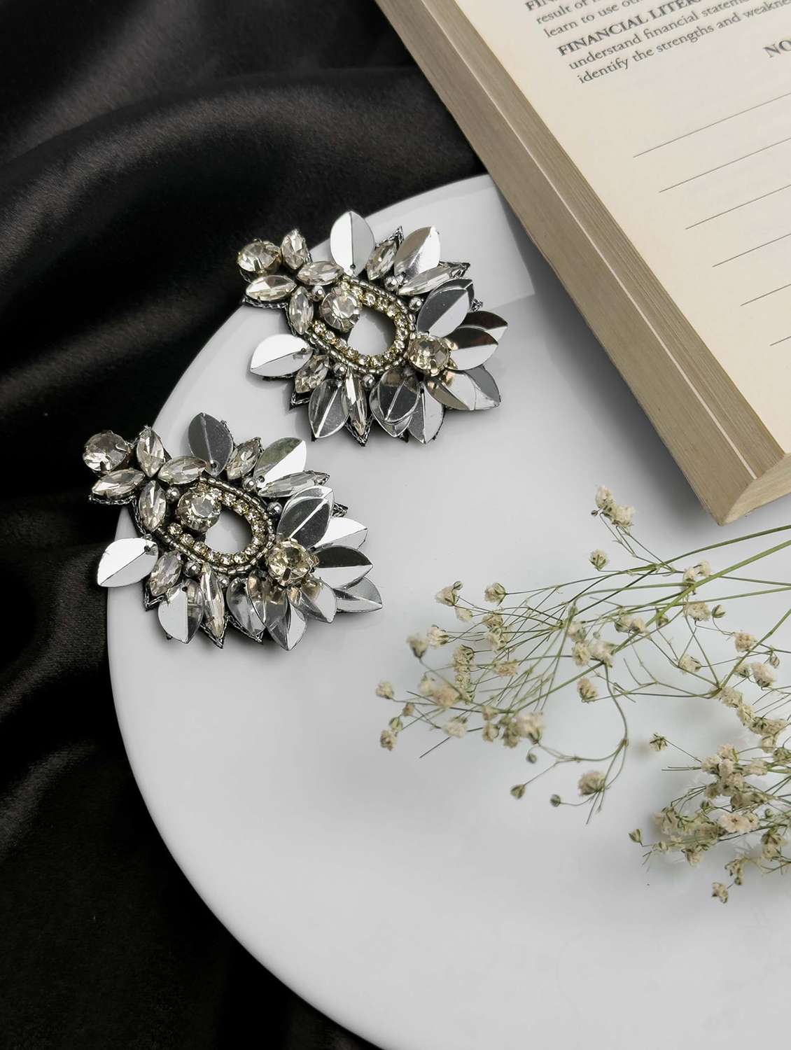 sequin & crystal stone fabric earring