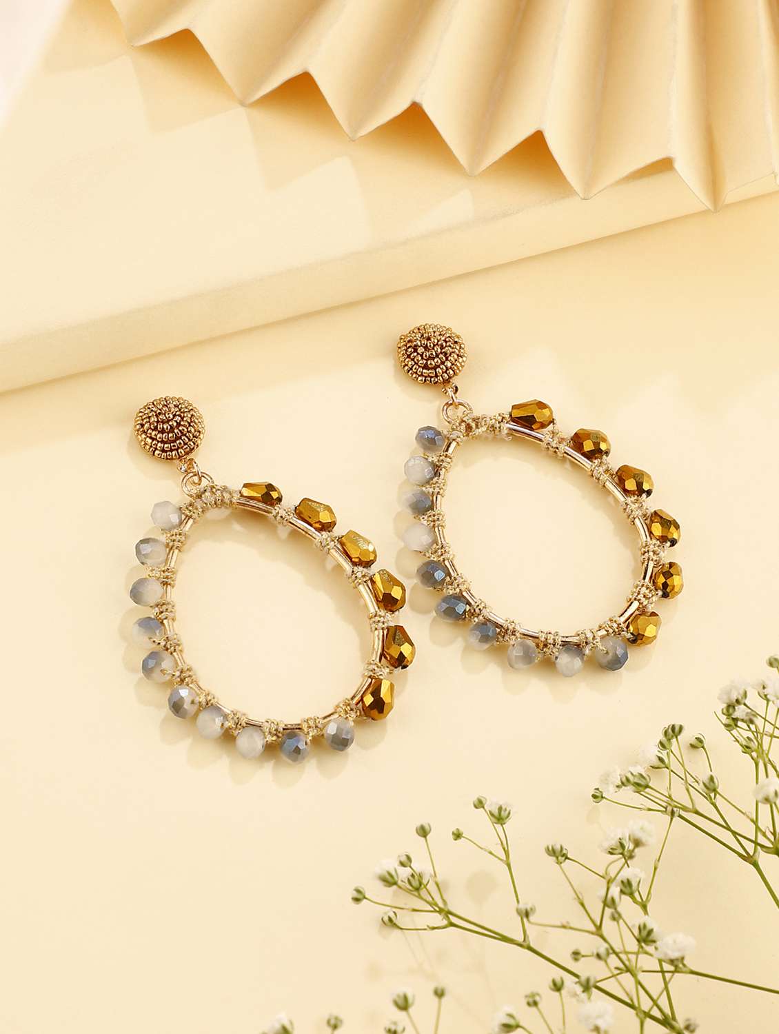 gold-toned crystal beaded hoop earring