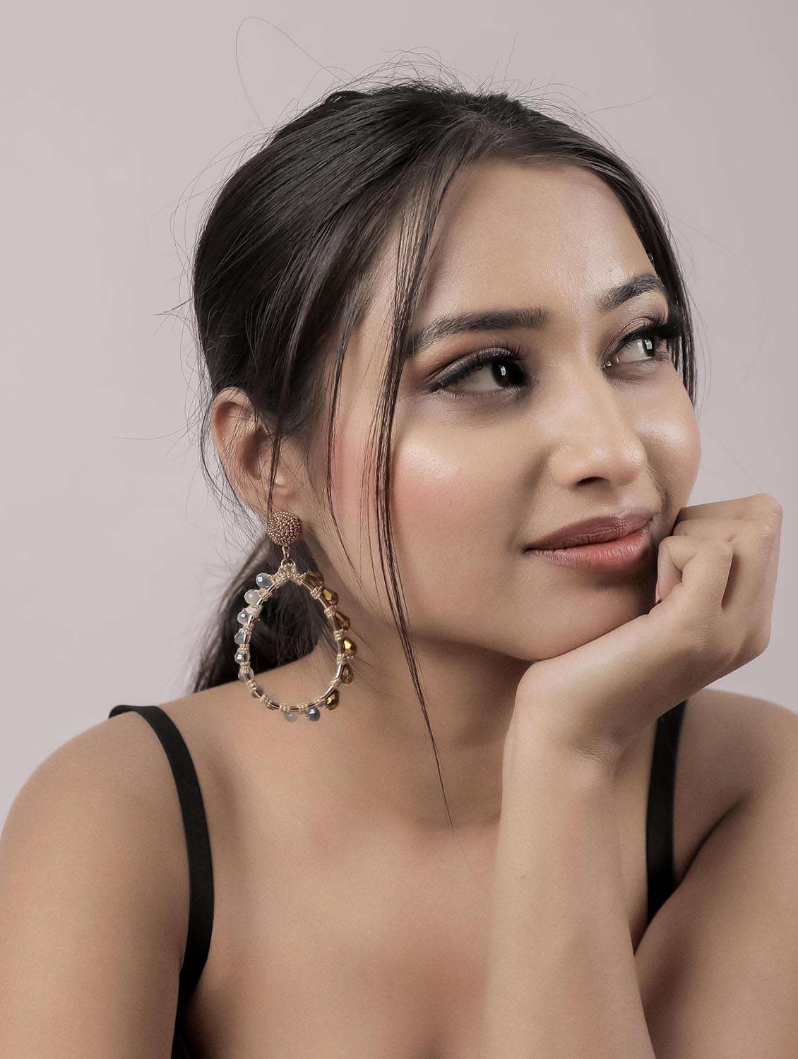 gold-toned crystal beaded hoop earring - 22498088 -  Standard Image - 3