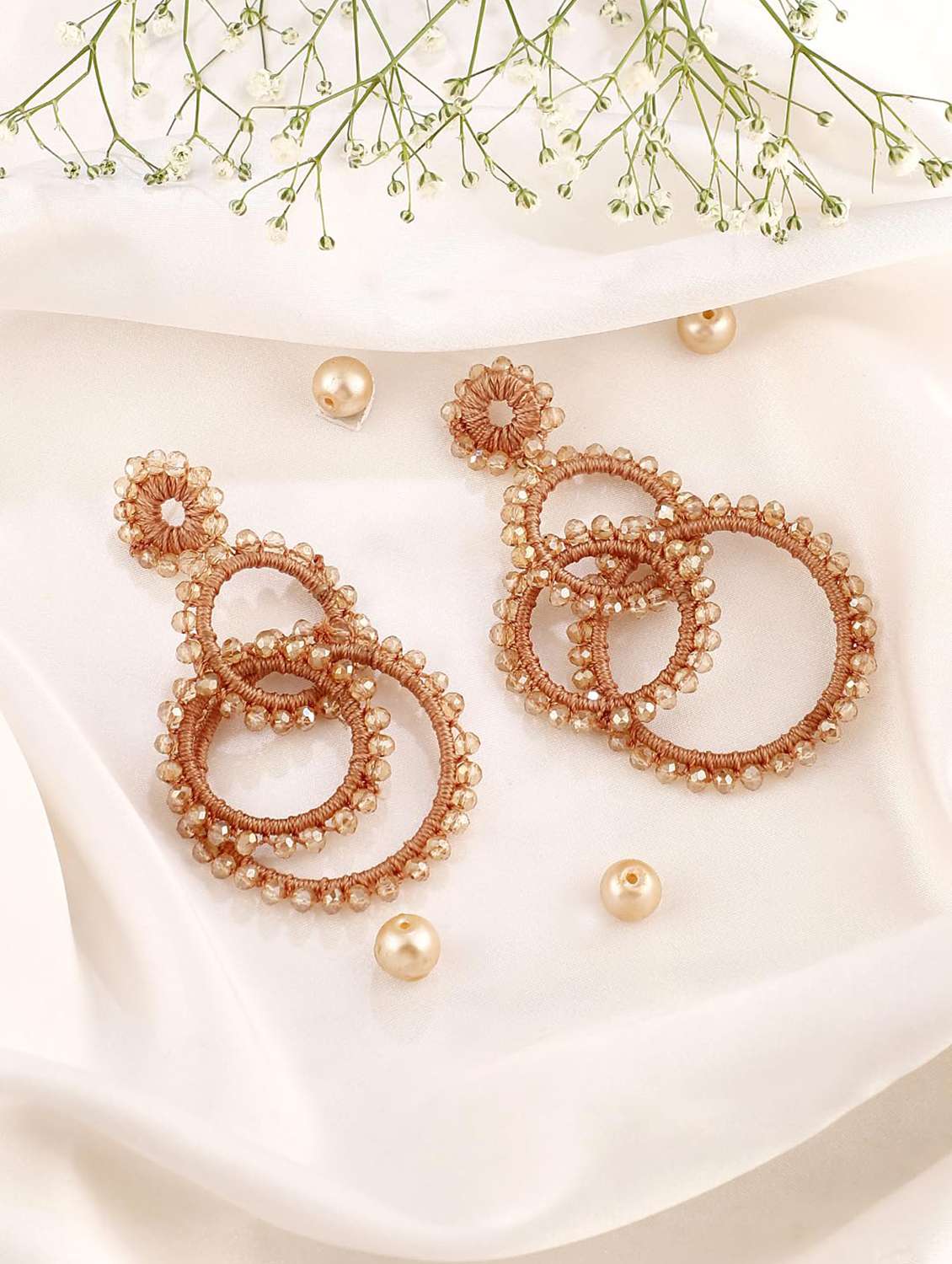 thread & crystal beaded drop earring