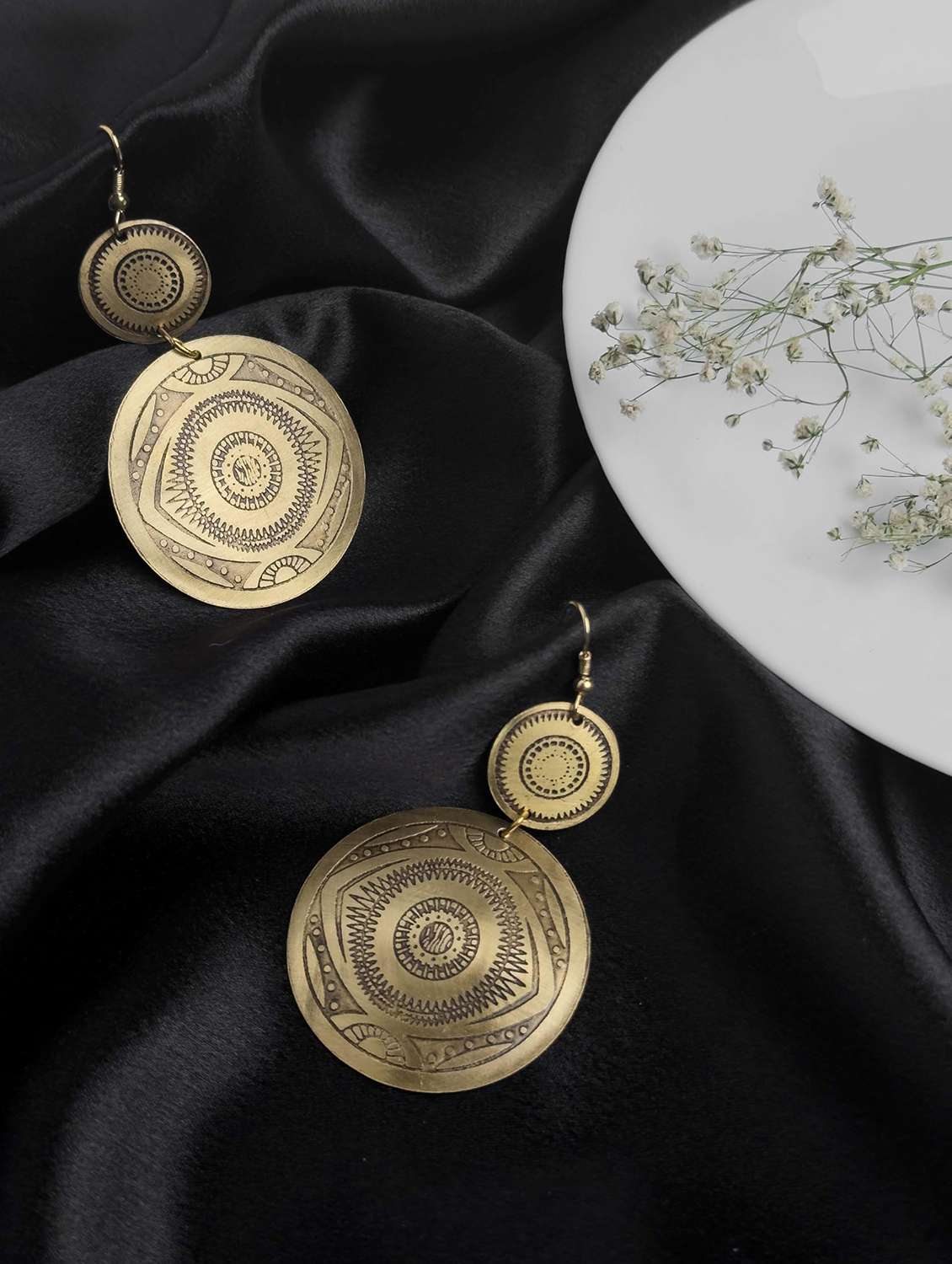 evil eye engraved metal drop earring