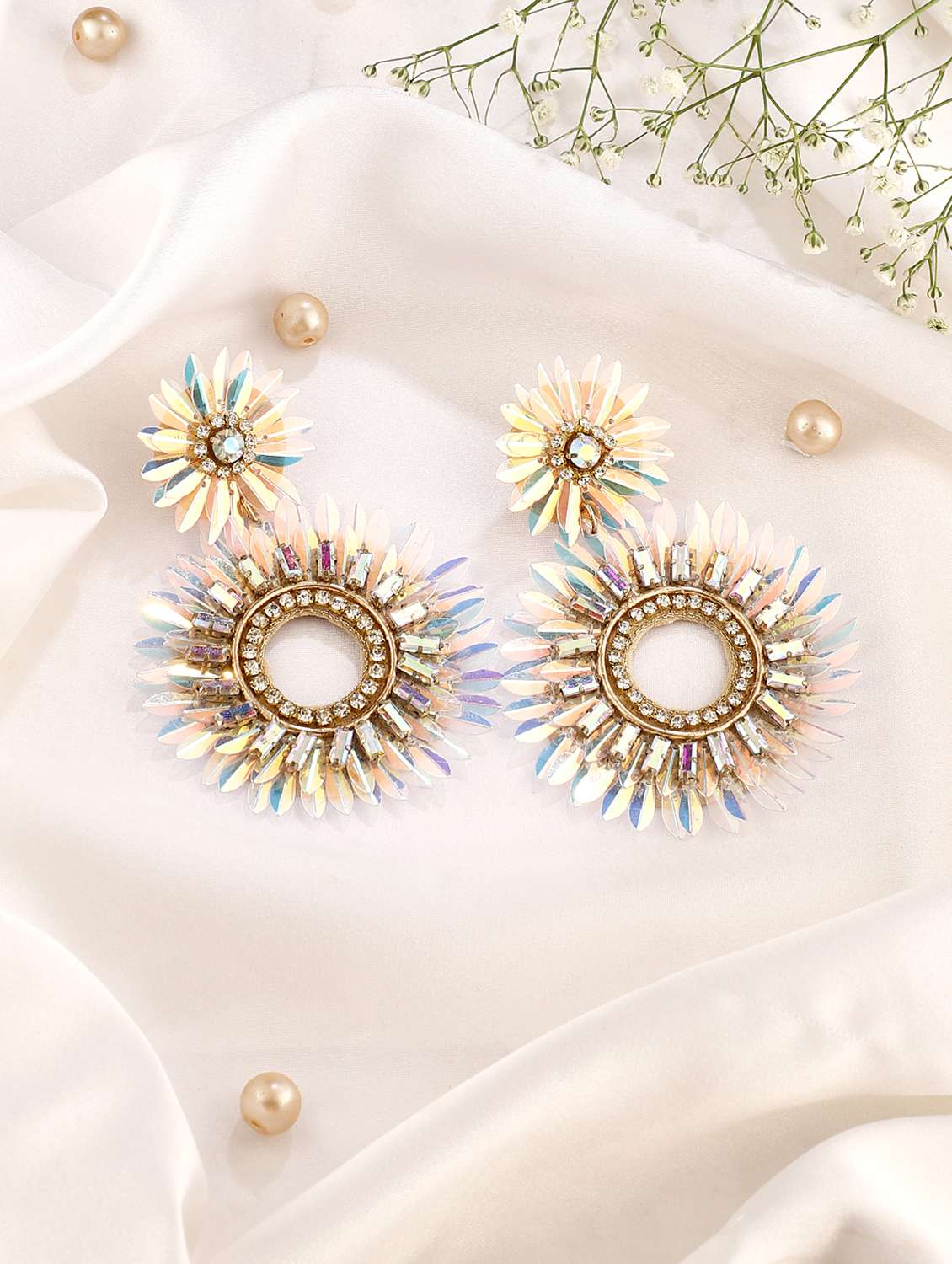 crystal stone floral statement earring