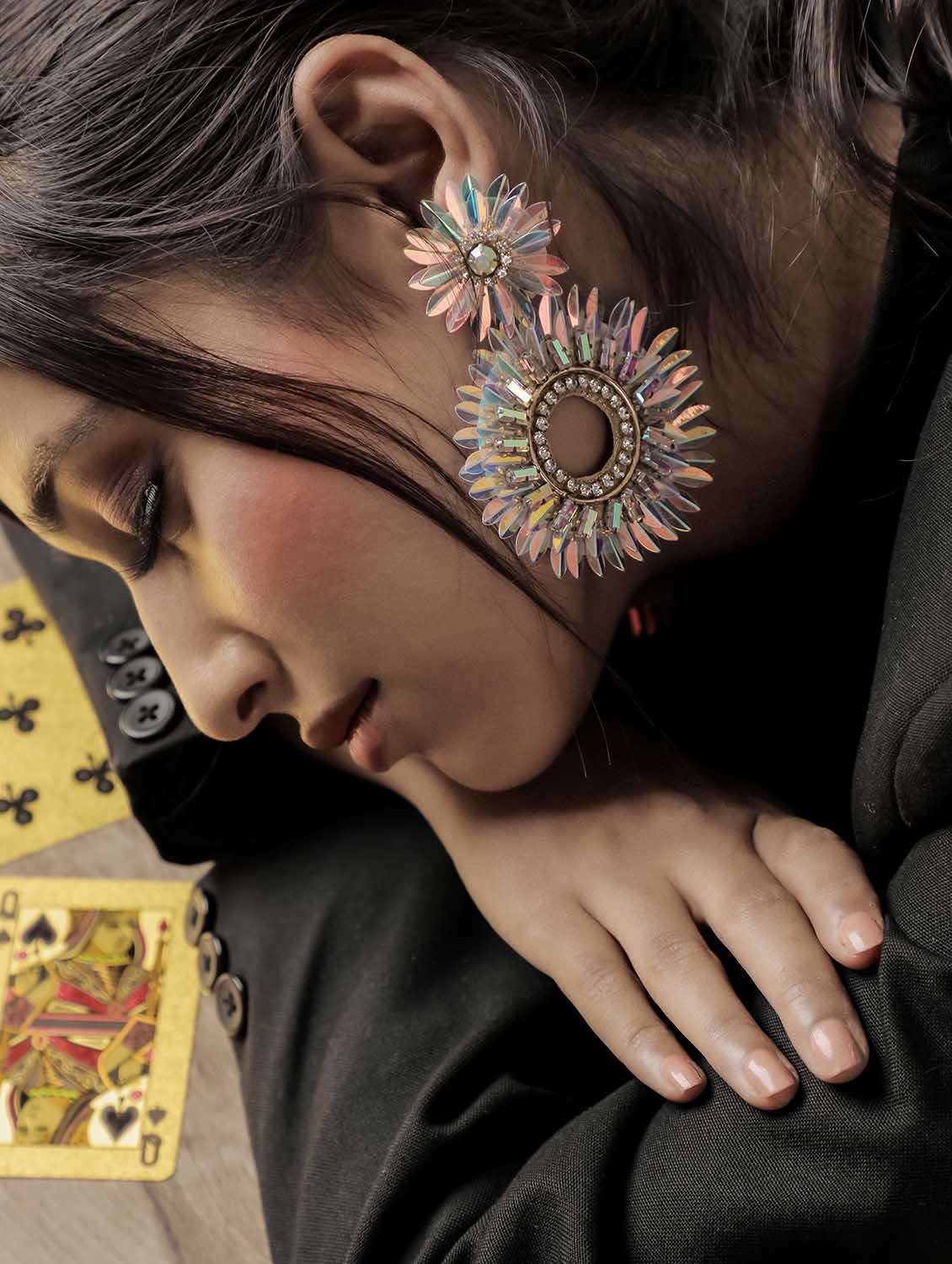 crystal stone floral statement earring - 22498098 -  Standard Image - 3