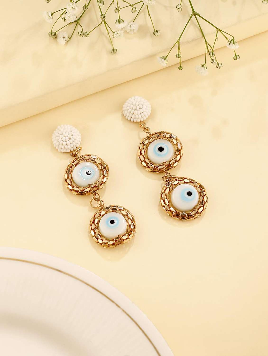evil eye beaded metal drop earring