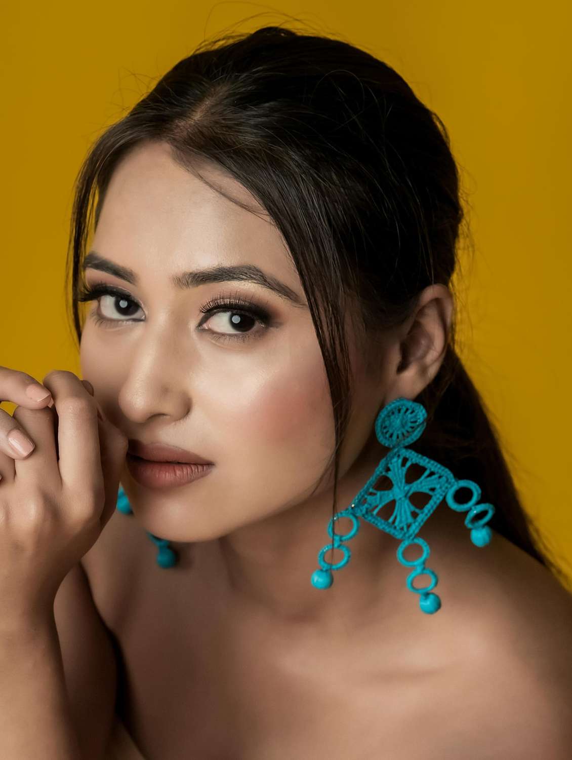turquoise raffia statement earring - 22498102 -  Standard Image - 3