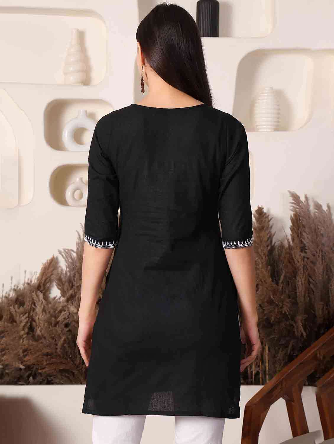 women embroidered three quarter sleeve straight kurti - 22498124 -  Standard Image - 3