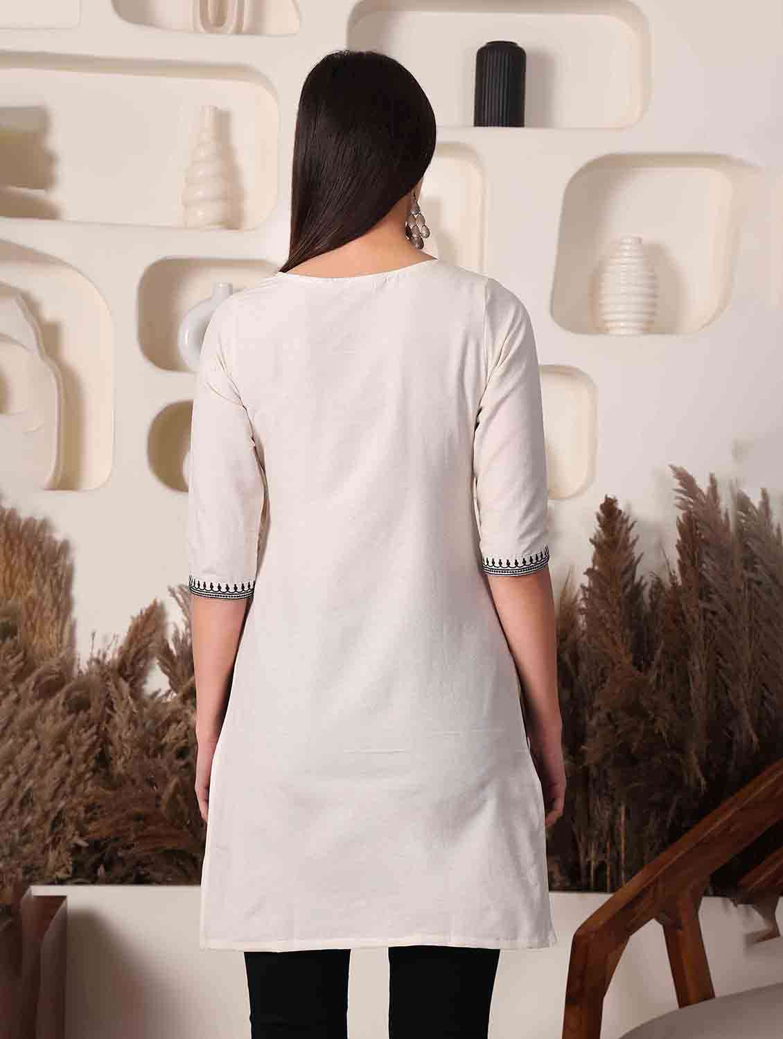 Women Embroidered Three Quarter Sleeve Straight Kurti - 22498125 -  Standard Image - 3