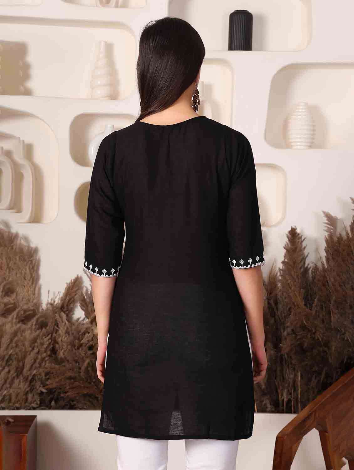 women embroidered three quarter sleeve straight kurti - 22498126 -  Standard Image - 3