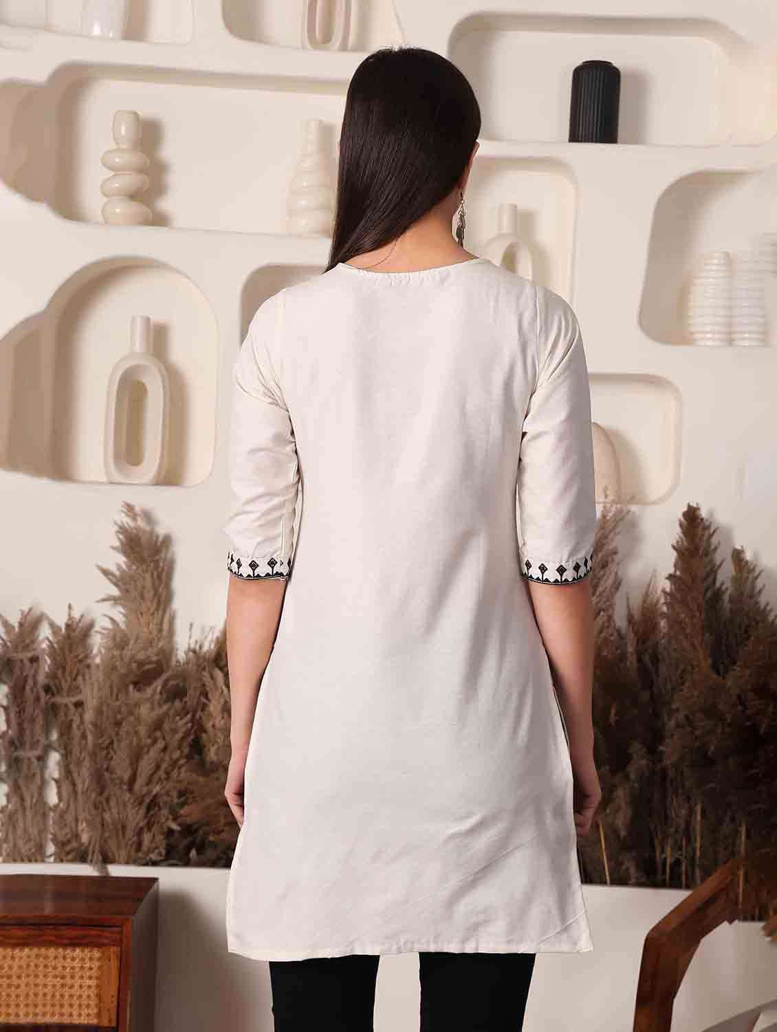 women embroidered three quarter sleeve straight kurti - 22498127 -  Standard Image - 3