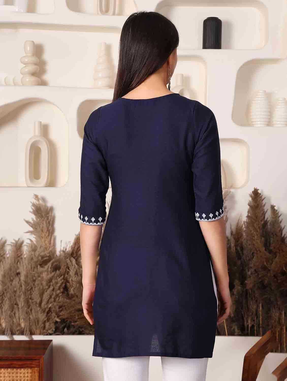 Women Embroidered Three Quarter Sleeve Straight Kurti - 22498129 -  Standard Image - 3
