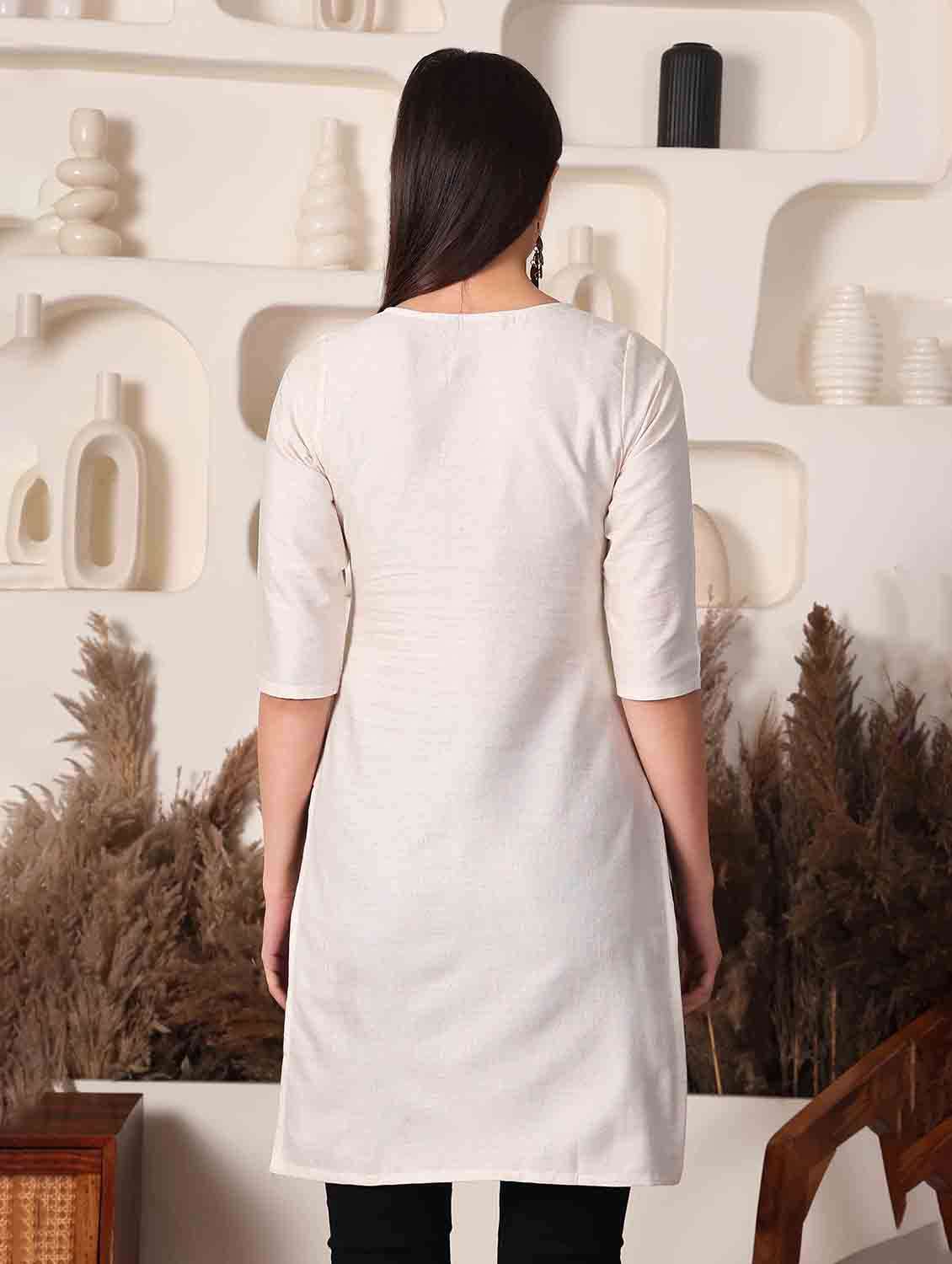 women embroidered three quarter sleeve straight kurti - 22498131 -  Standard Image - 3