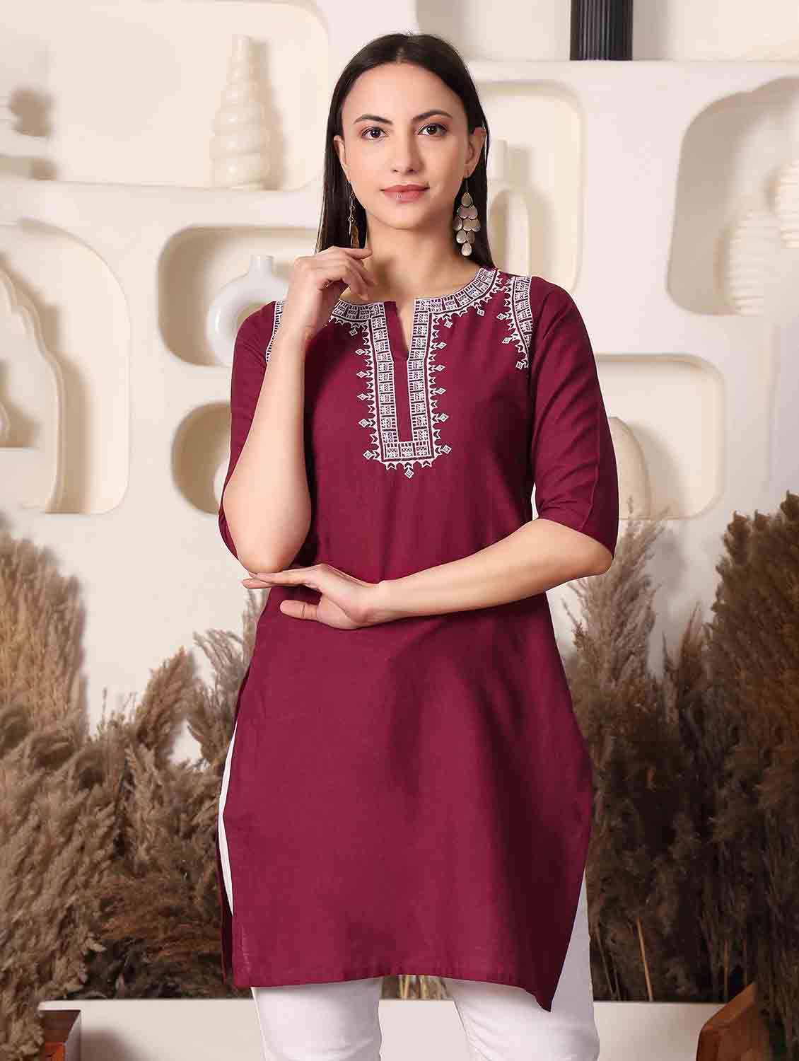 burgundy cotton aline kurti