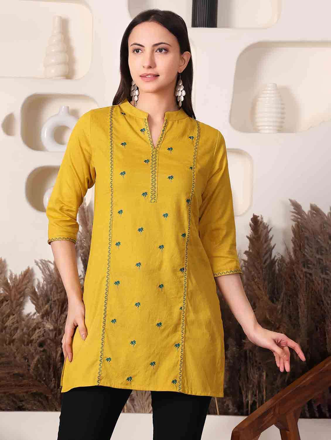 yellow cotton aline kurti