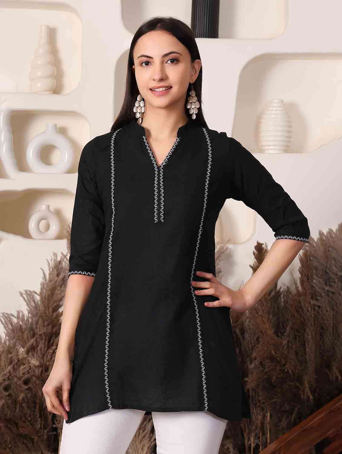 women solid three quarter sleeve straight kurti