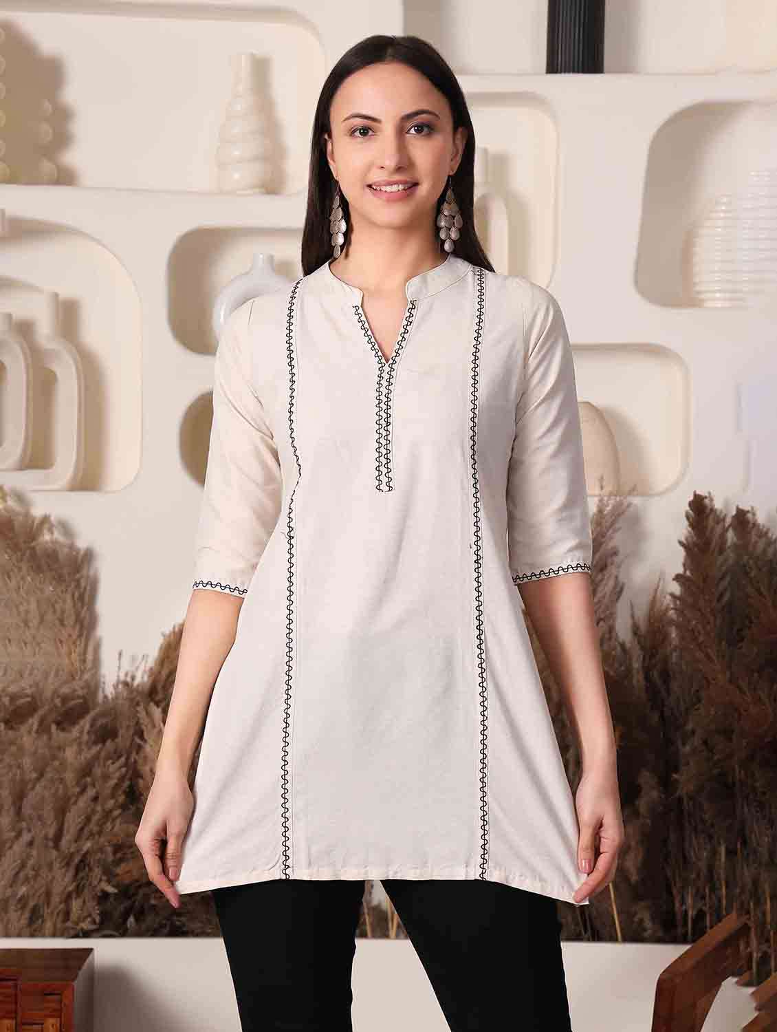 women solid three quarter sleeve straight kurti