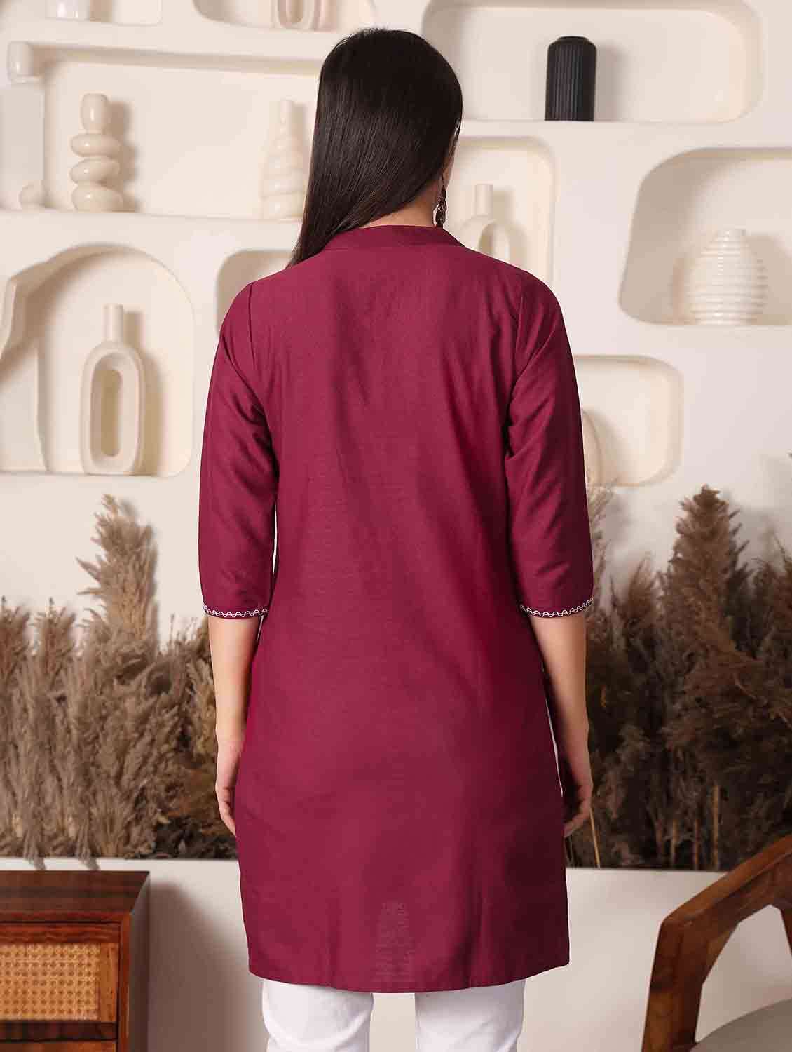 women solid three quarter sleeve straight kurti - 22498143 -  Standard Image - 3