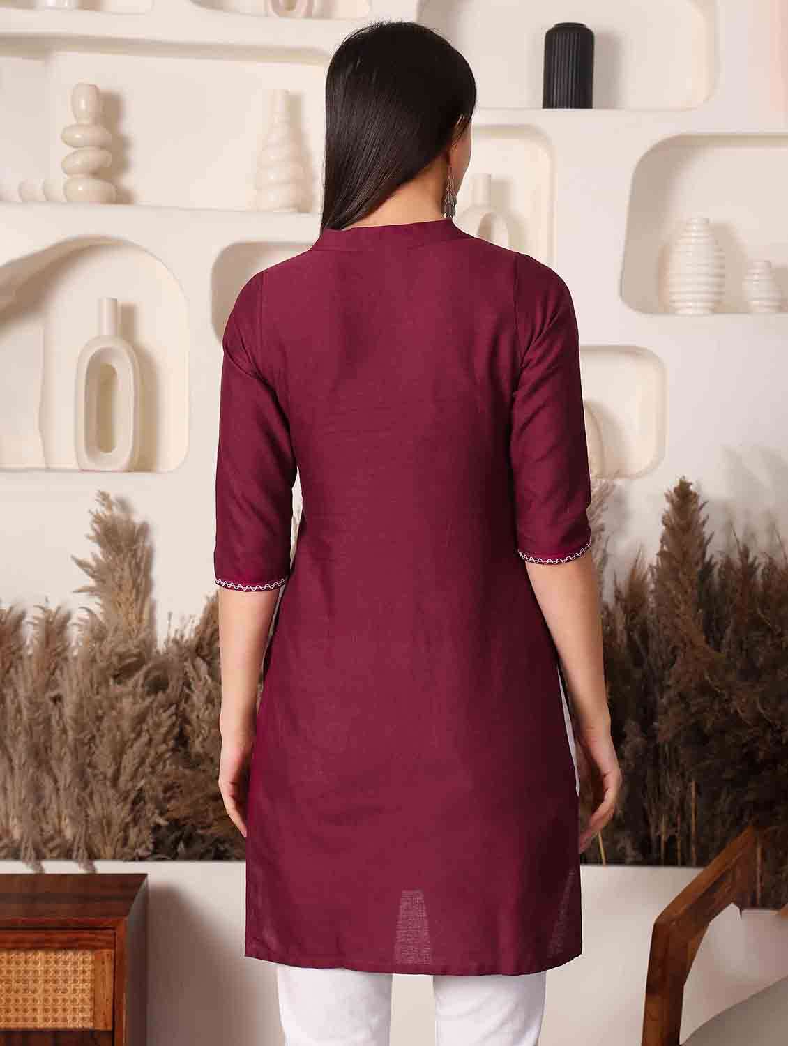 women solid three quarter sleeve straight kurti - 22498146 -  Standard Image - 3