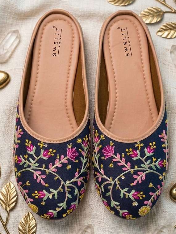 women embroidered slip on mules
