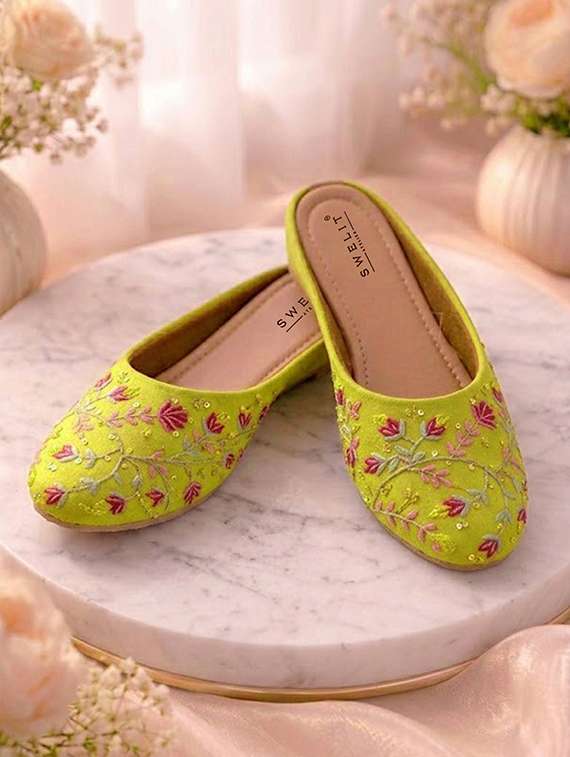 women embroidered slip on mules