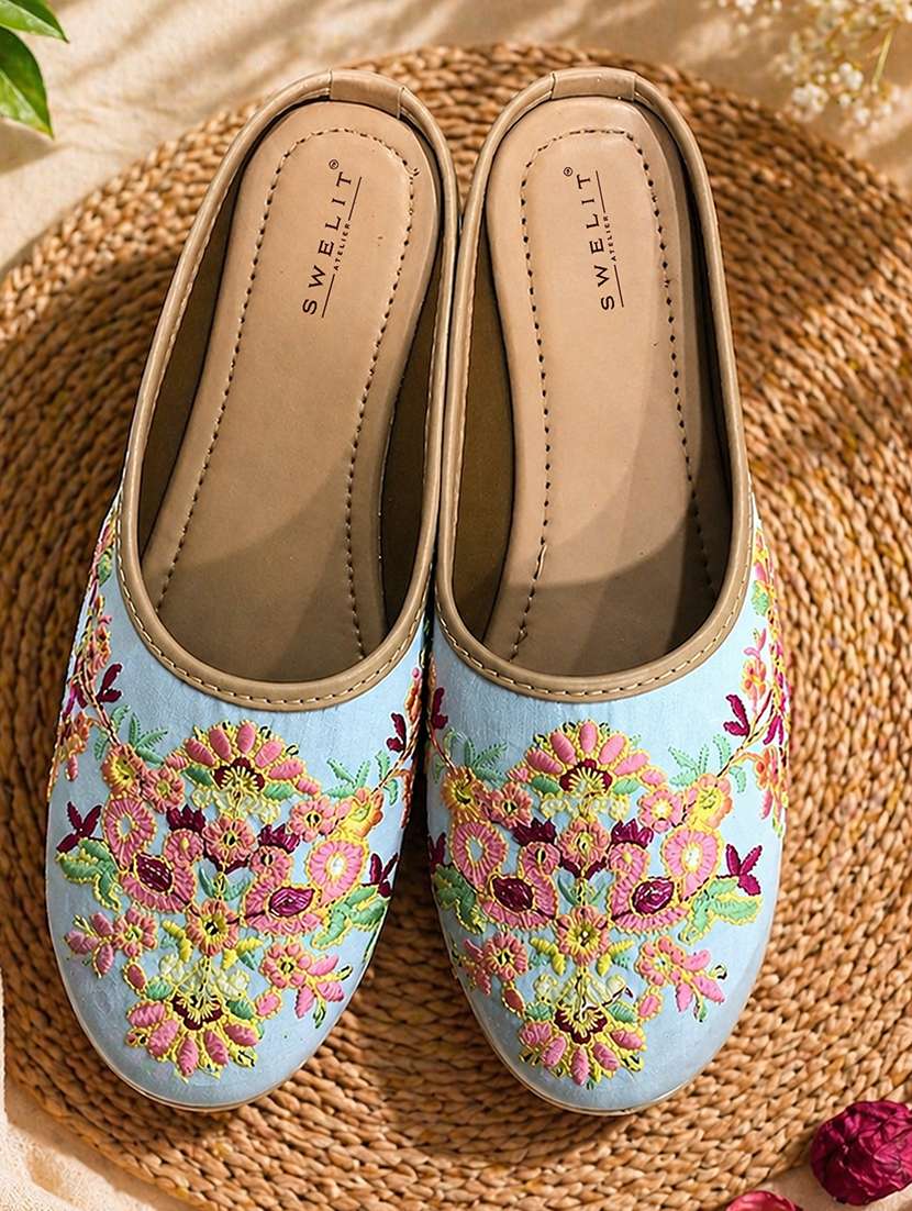 women embroidered slip on mules