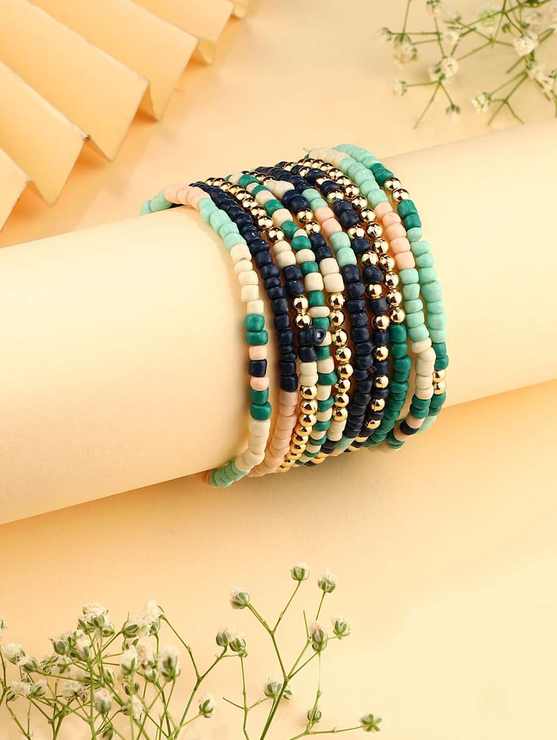 multicolor beaded stretch bracelet