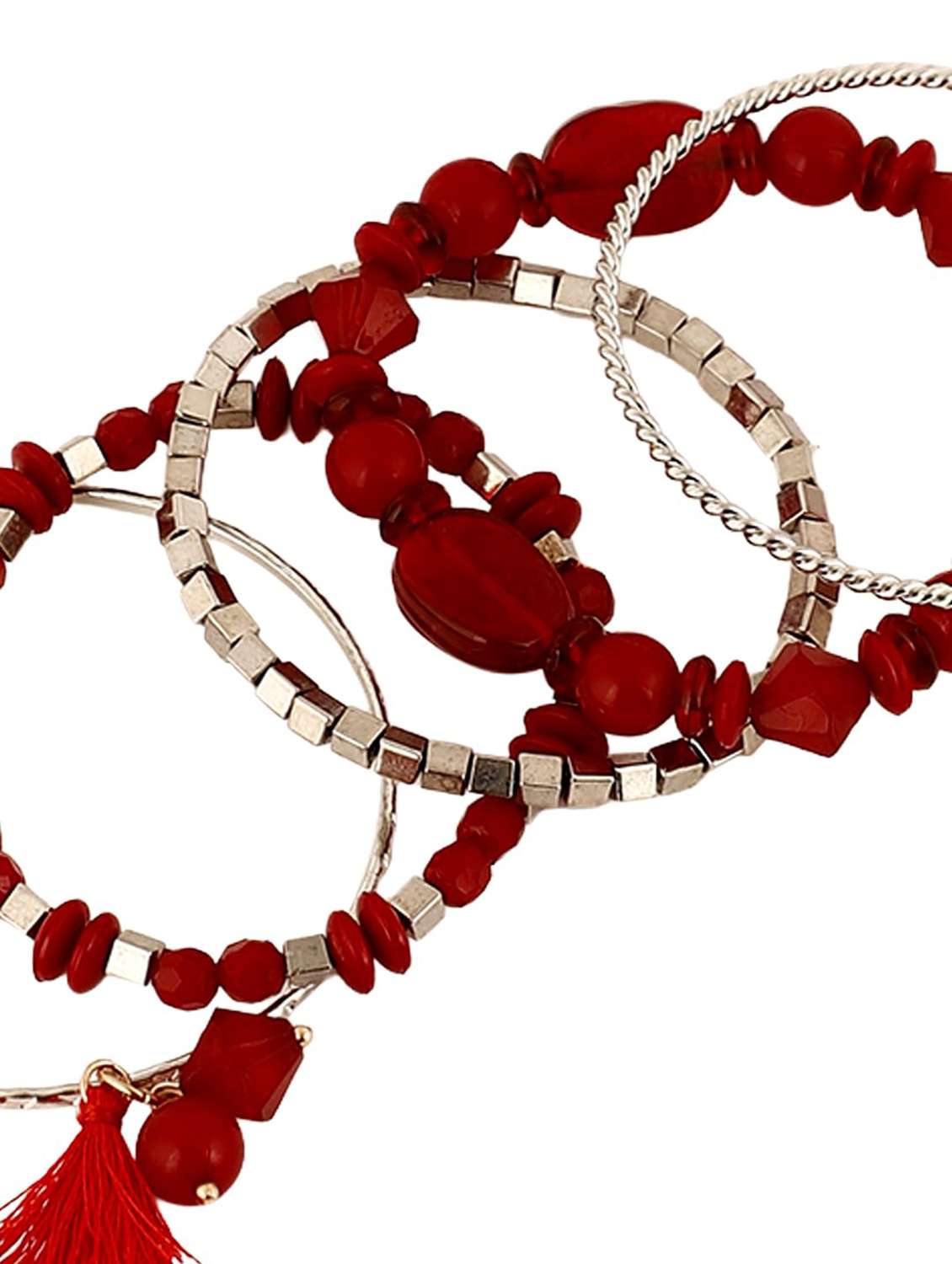  multilayer stretch bangles with metal accents and tassel set of 5 - 22498176 -  Standard Image - 3