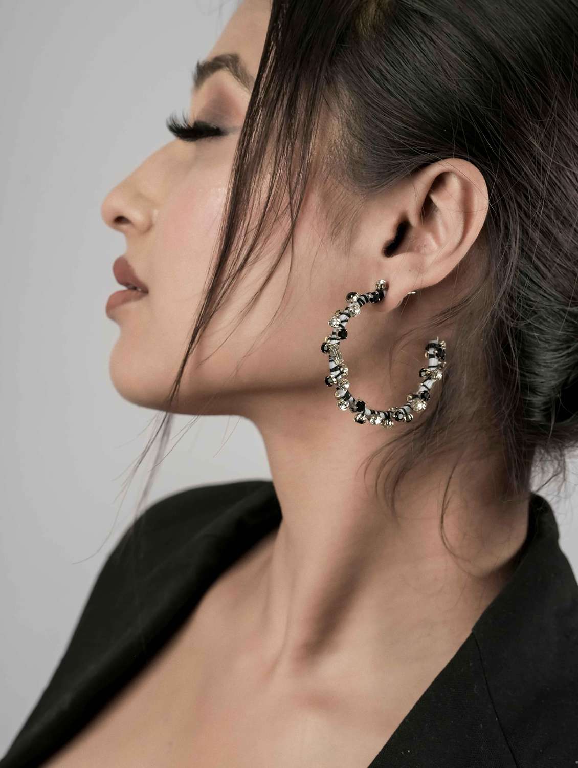 rhinestone cotton fabric hoop earrings for women