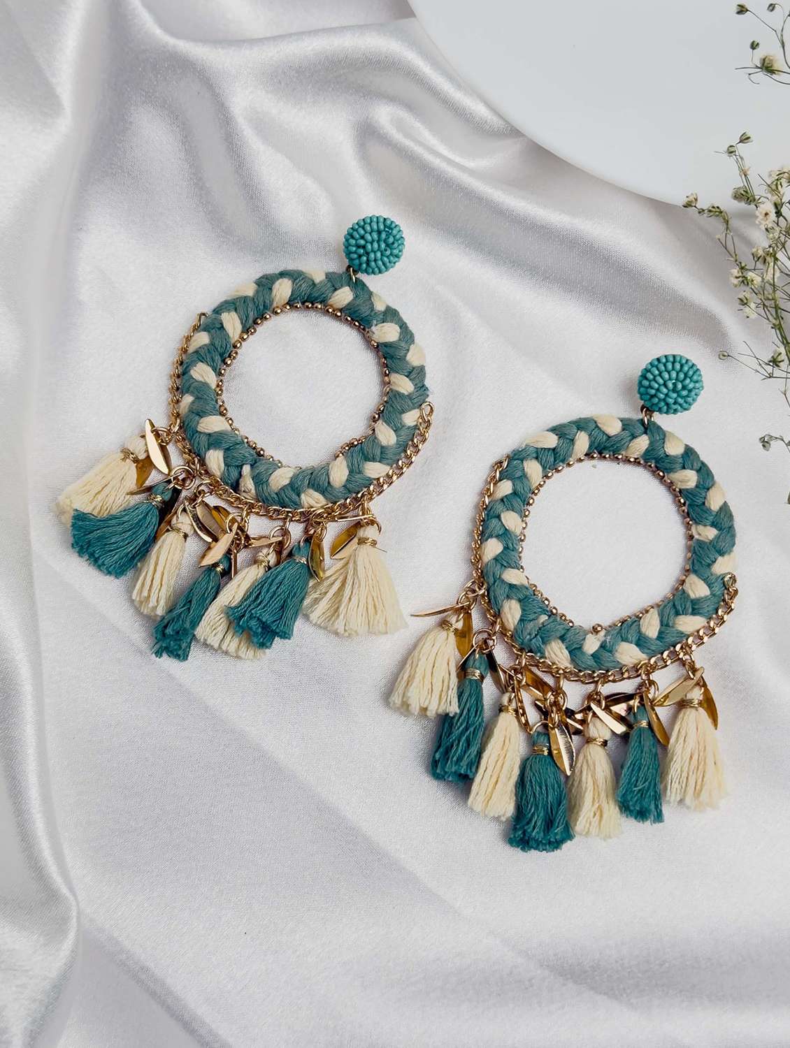 earrings with leaf cut metal beads