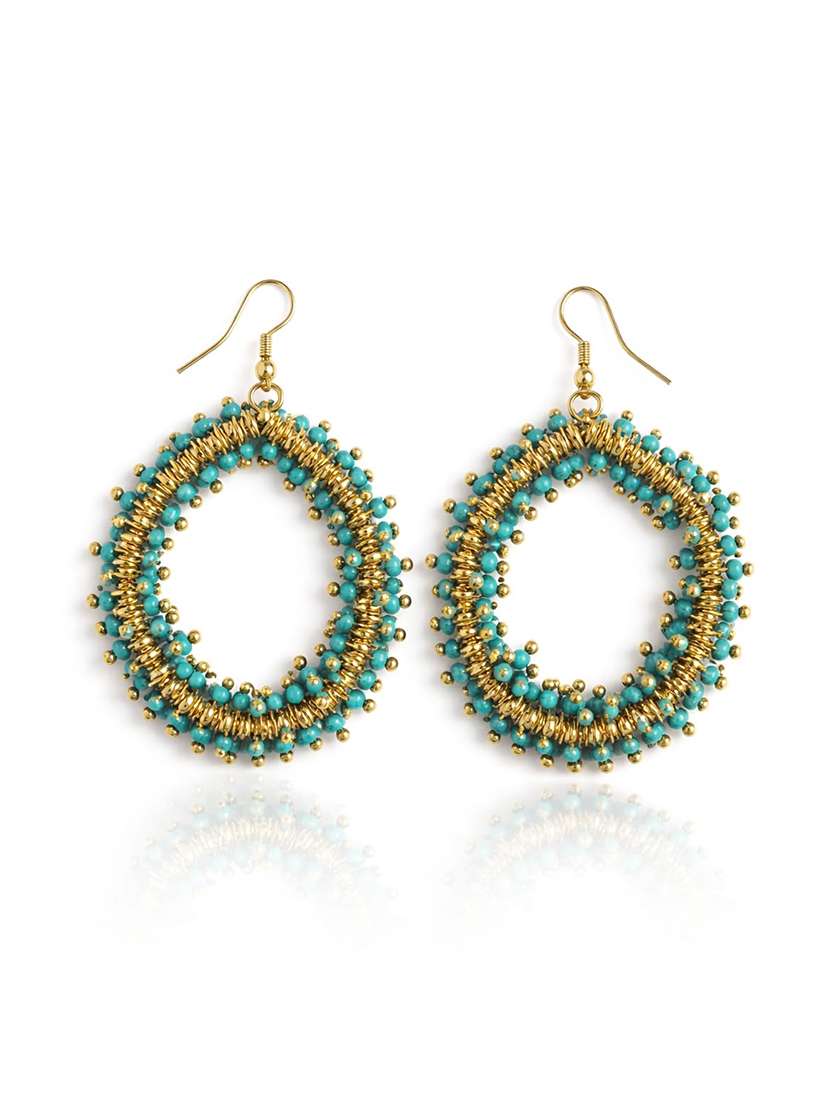 turquoise beads & brass ring drop earrings - 22498186 -  Standard Image - 3