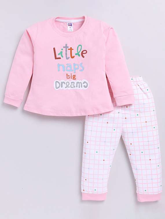 girls printed round neck full length set