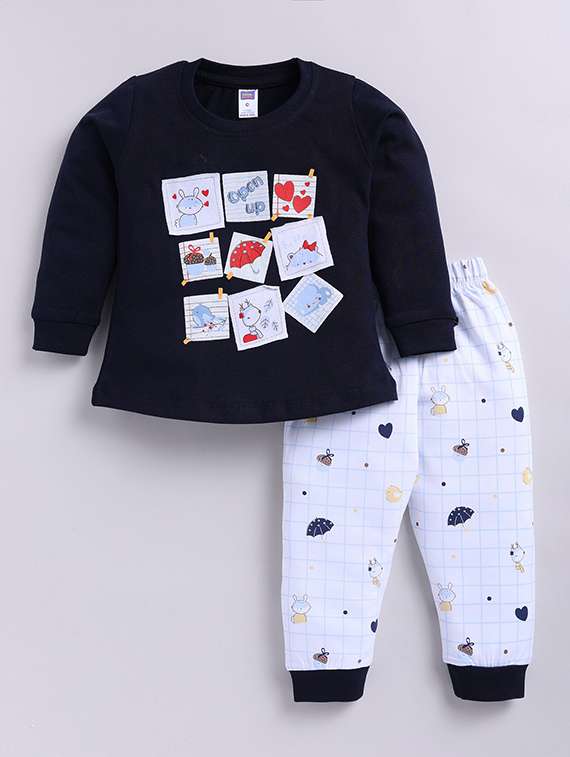 girls printed round neck full length set