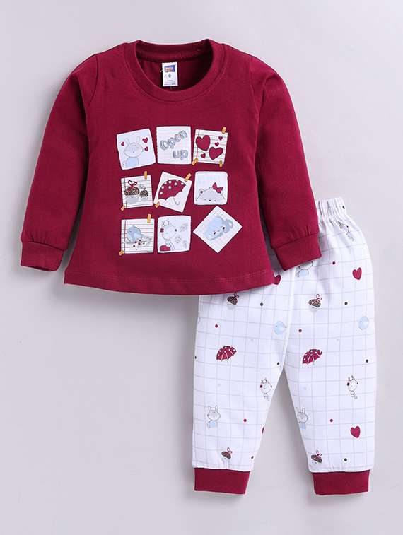 girls printed round neck full length set