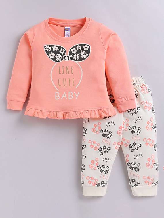 girls printed long sleeves full length set