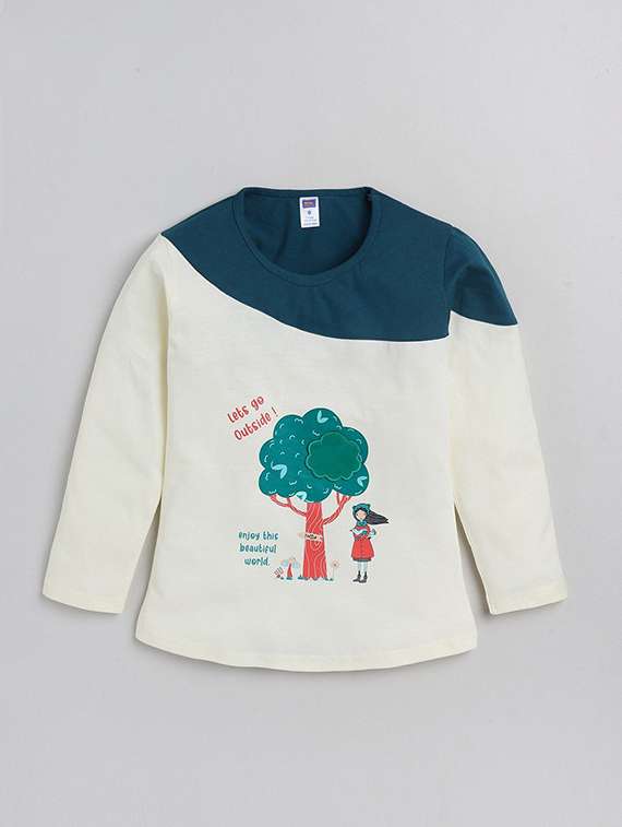 girls colourblocked round neck tee