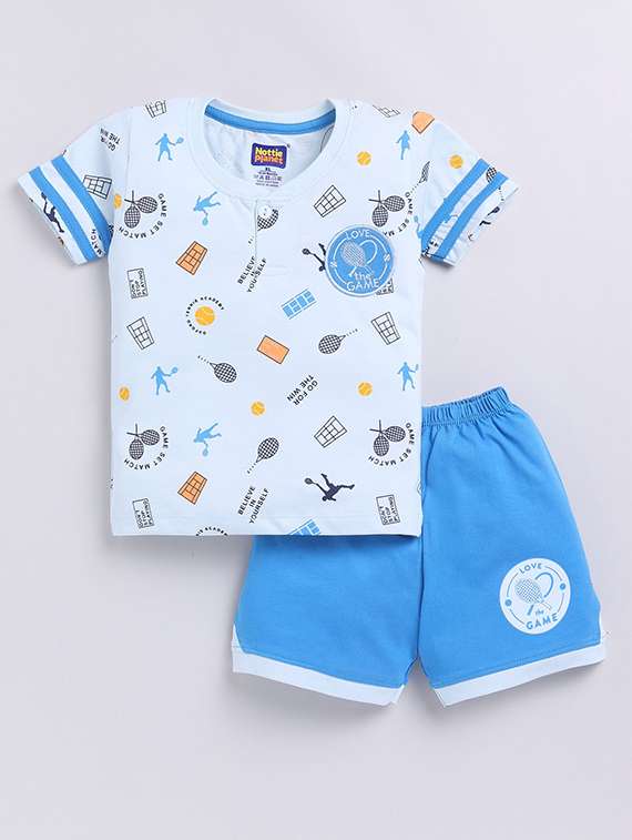 boys printed round neck t-shirt and shorts set