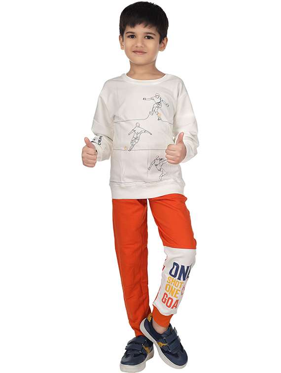 boys printed round neck full length set
